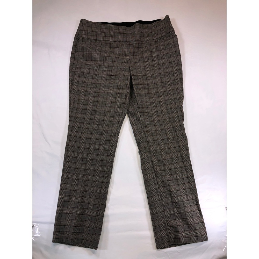 Apt 9 Womens 16P Petite Glen Plaid Pull On Dress Pants Brown Tan Stretch Trouser